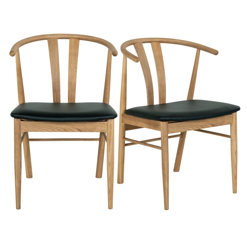 Sven-fauteuil de table en chêne massif et pu noir (x2)