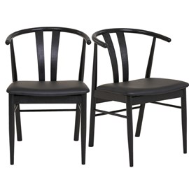 Sven-fauteuil de table en hêtre massif noir et pu noir (x2)