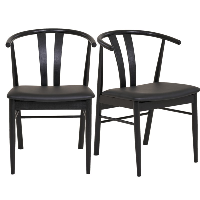 Sven-fauteuil de table en hêtre massif noir et pu noir (x2)