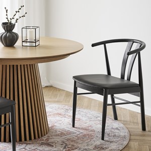 Sven-fauteuil de table en hêtre massif noir et pu noir (x2)