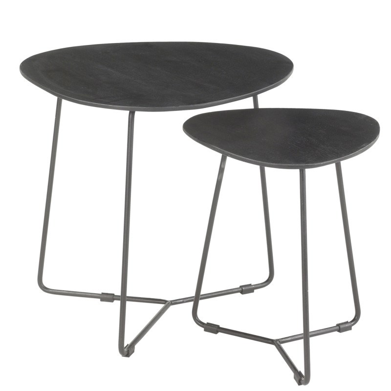 Inaya-set de 2 tables basses en bois massif noir