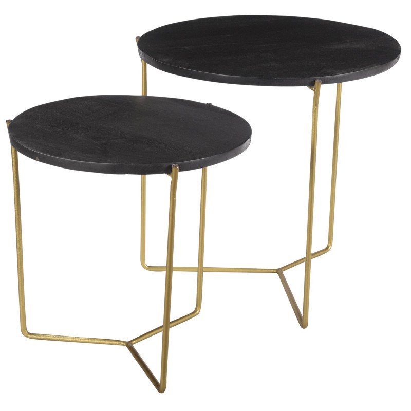 Julia-set de 2 tables basses bois noir et laiton
