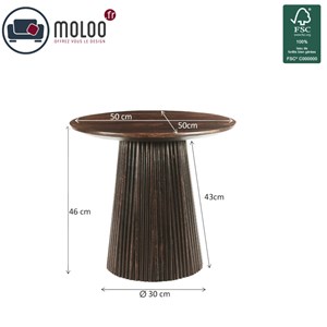 Sienne-table basse ronde d50 cm en bois massif brun