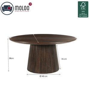 Sienne-table basse ronde d80 cm en bois massif brun