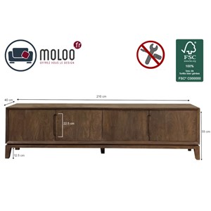 Corte-meuble tv 210 cm en bois massif brossé