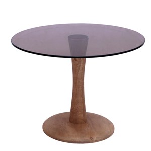 Rodo-table basse ronde d60 cm en verre fumé et bois