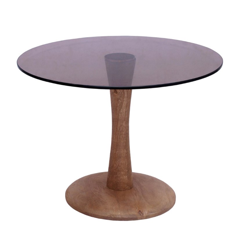 Rodo-table basse ronde d60 cm en verre fumé et bois