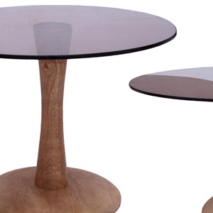 Rodo-table basse ronde d60 cm en verre fumé et bois