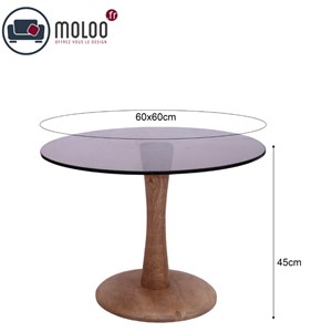 Rodo-table basse ronde d60 cm en verre fumé et bois