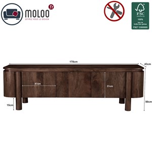 Borgo-meuble tv 170 cm en bois massif brun