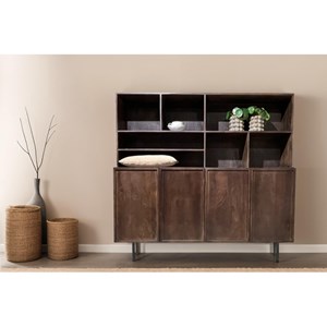 Gordes-vaisselier 4 portes 180 cm en bois massif brun