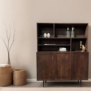 Gordes-vaisselier 3 portes 135 cm en bois massif brun