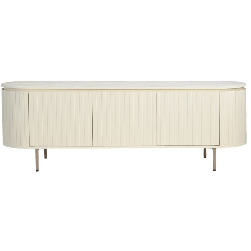 Cream-meuble tv 170 cm en bois massif ivoire