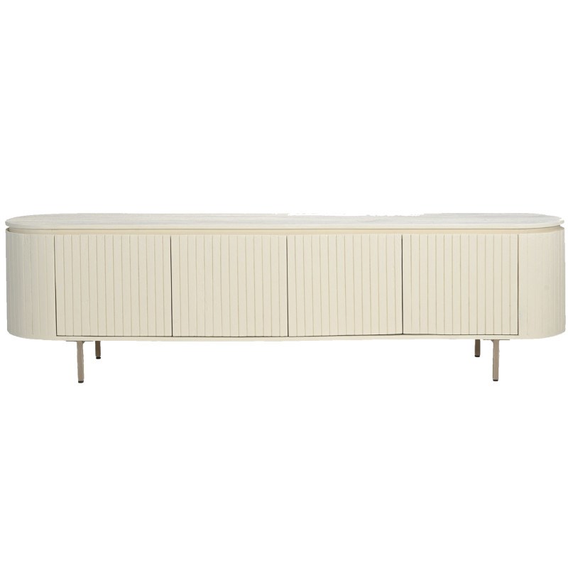 Cream-meuble tv 210 cm en bois massif ivoire
