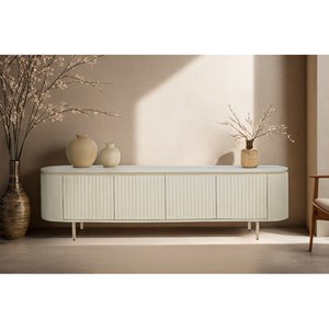 Cream-meuble tv 210 cm en bois massif ivoire