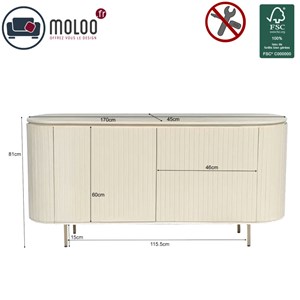 Cream-buffet 170 cm en bois massif ivoire