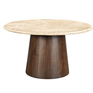 Stone-table à manger ronde 4 personnes d130 cm travertin et bois brun