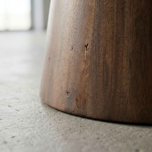 Stone-table à manger ronde 4 personnes d130 cm travertin et bois brun