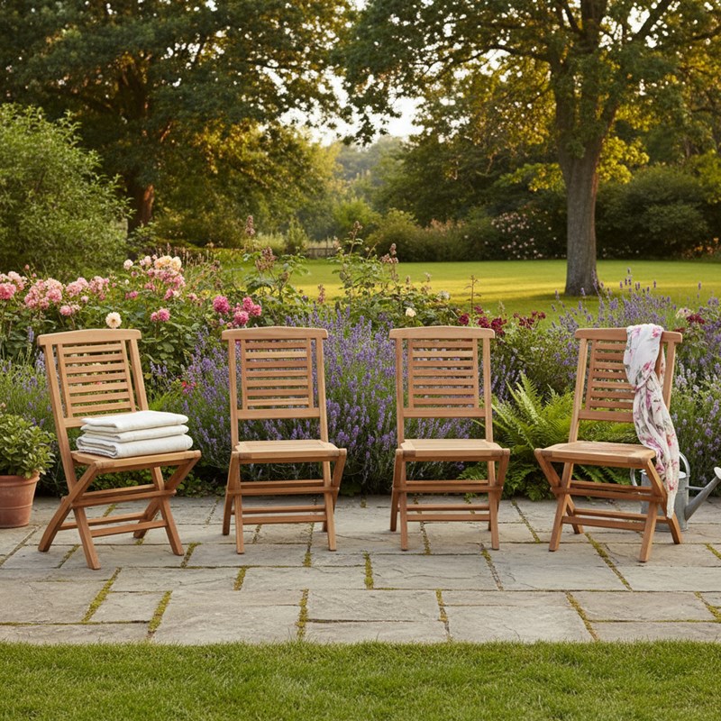 Chaises de jardin pliantes en teck massif barbade (lot de 4)