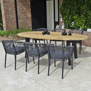 Fauteuil en aluminium anthracite et corde gris foncé, lula