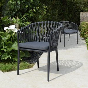 Fauteuils en alu anthracite et corde gris foncé, lula (lot de 2)