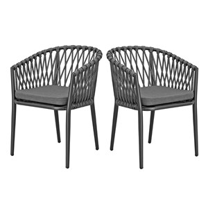 Fauteuils en alu anthracite et corde gris foncé, lula (lot de 2)