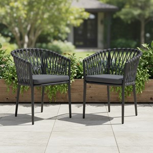 Fauteuils en alu anthracite et corde gris foncé, lula (lot de 2)