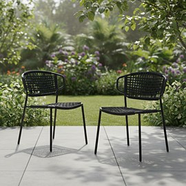 Chaises en métal et corde noir, flores (lot de 2)