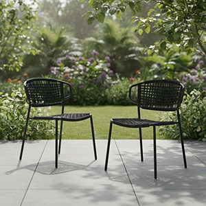 Chaises en métal et corde noir, flores (lot de 2)