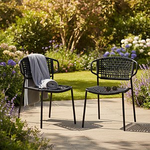 Chaises en métal et corde noir, flores (lot de 2)