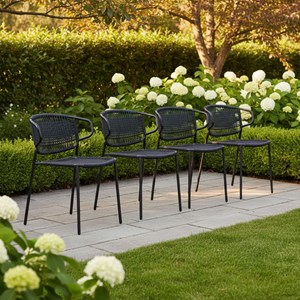 Chaise en métal et corde noir, flores (lot de 4)