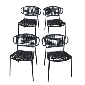 Chaise en métal et corde noir, flores (lot de 4)