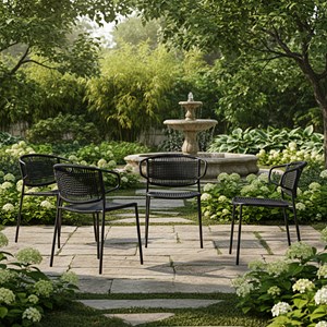 Chaise en métal et corde noir, flores (lot de 4)