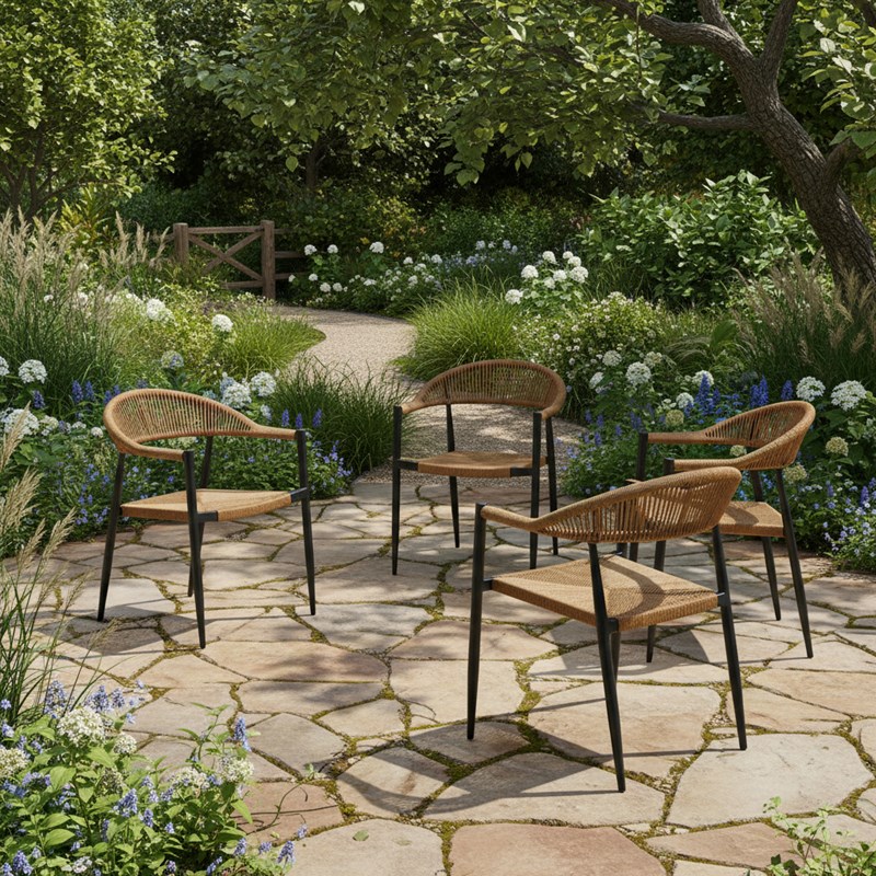 Gecko Jardin - Fauteuil alu anthracite et corde tressée naturelle casamance (lot de 4)