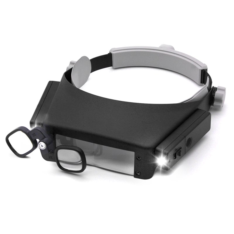 Loupe frontale x1.5 a x17 4 lentilles 2 leds visiere orientable bijoux