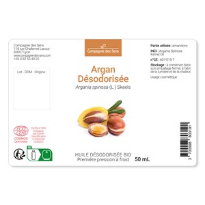 Huile de argan désodorisée du maroc bio - 50ml - fraîcheur garantie oxycert® - v