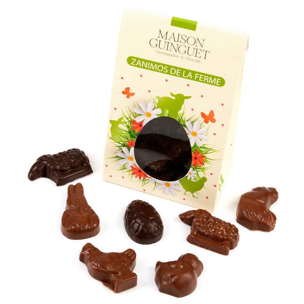 Chocolats de pâques animaux de la ferme fourrés praliné
