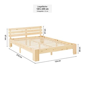 Lit double en bois 120x200 cm naturel