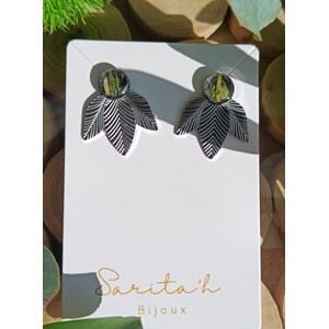 Boucles d’oreilles végétales séva en acier inoxydable feuilles séchées