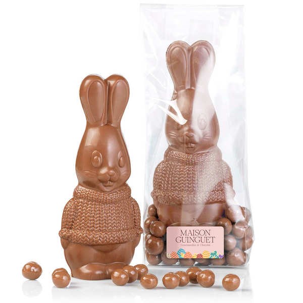 Lapin tricot en chocolat au lait et ses perles de céréales