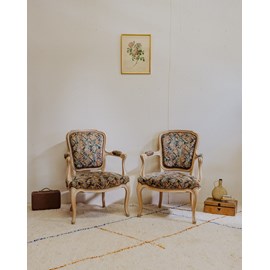 Paire de fauteuils en bois et tissu à motifs n°896