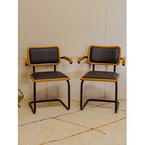 Fauteuil en bois et tissu noir n°889