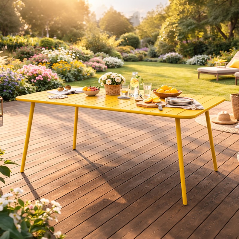 Bergame table de jardin 4 à 6 places 120cm jaune