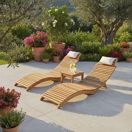 Bain de soleil pliant en teck massif relax (lot de 2)