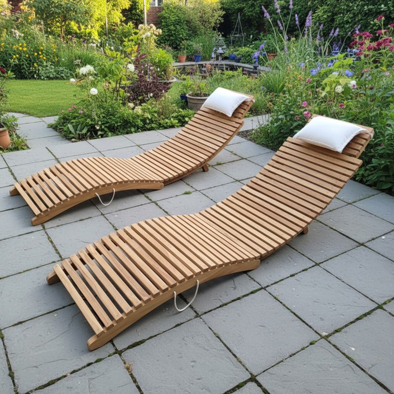 Bain de soleil pliant en teck massif relax (lot de 2)