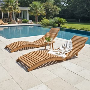 Bain de soleil pliant en teck massif relax (lot de 2)