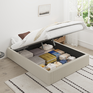 Austin lit avec coffre de rangement 160x200cm velours côtelé beige