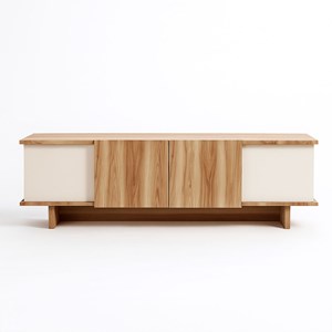 Brona meuble tv design avec placards aspect bois et beige 180cm