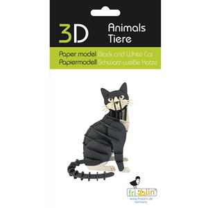 Maquette 3d en papier chat noir et blanc