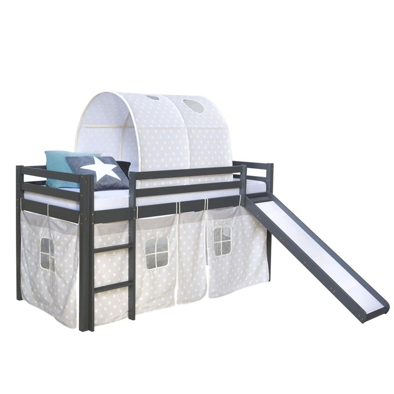 Homestyle4u - Lit mi haut 90x200 cm gris avec toboggan